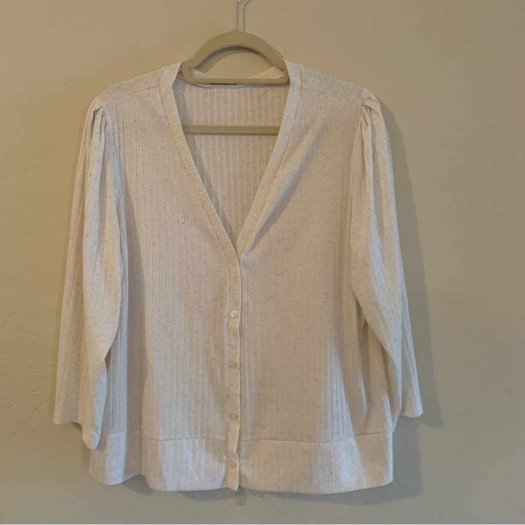 Oatmeal Look For This Sweater With Gathered Shoulders, Button Up Shell Buttons